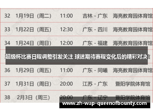 超级杯比赛日程调整引发关注 球迷期待赛程变化后的精彩对决