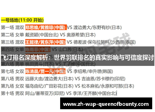 飞汀排名深度解析：世界羽联排名的真实影响与可信度探讨