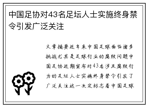 中国足协对43名足坛人士实施终身禁令引发广泛关注